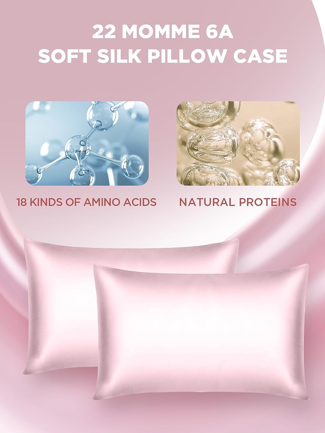 Silk Pillowcase, SGMSILK 100% 22 Momme 6A Soft and Smooth Texture of Mulberry Silk, Soft Pink