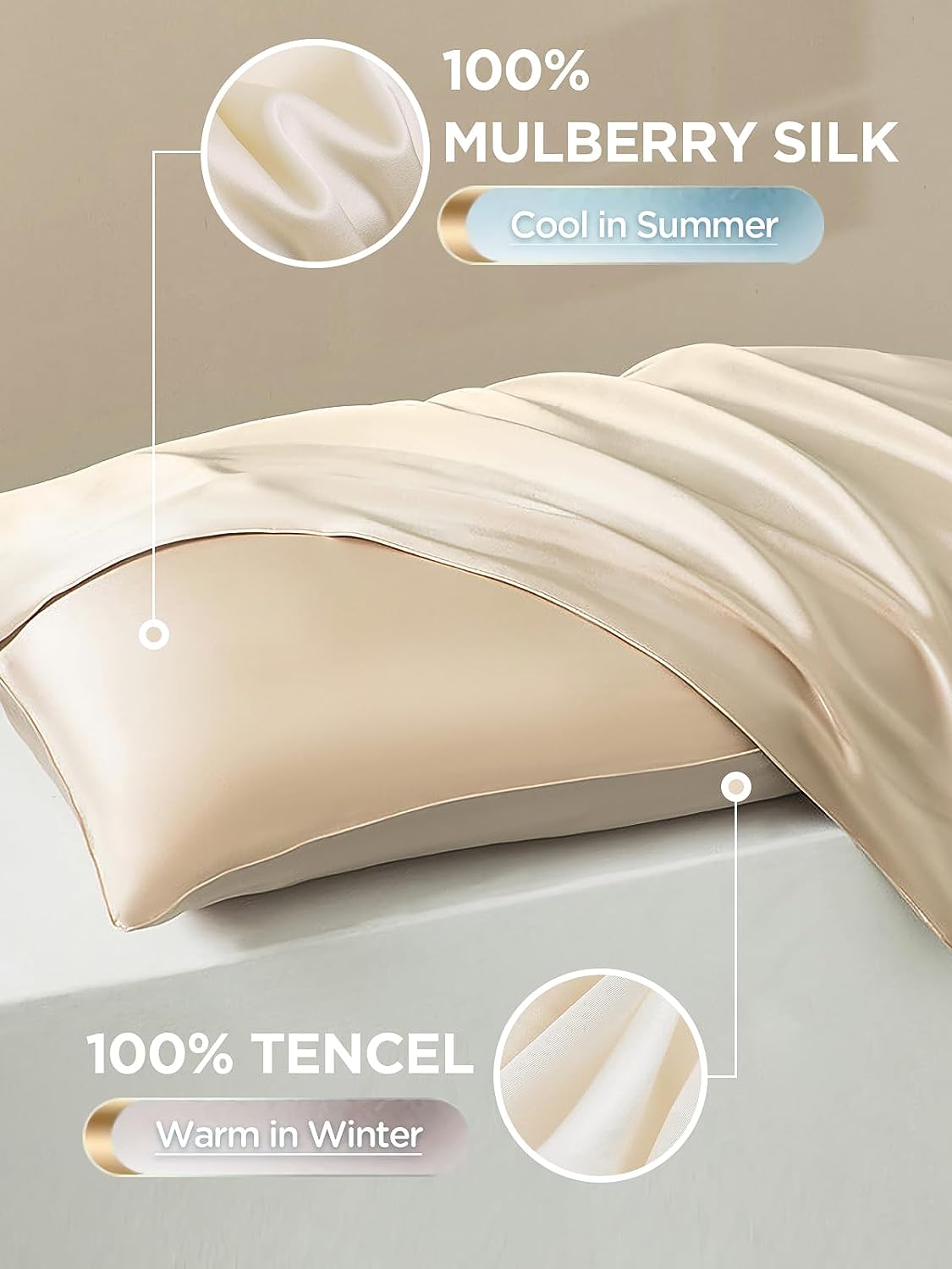 Silk Pillowcase, SGMSILK 100% 22 Momme 6A Soft and Smooth Texture of Mulberry Silk, Champagne Gold