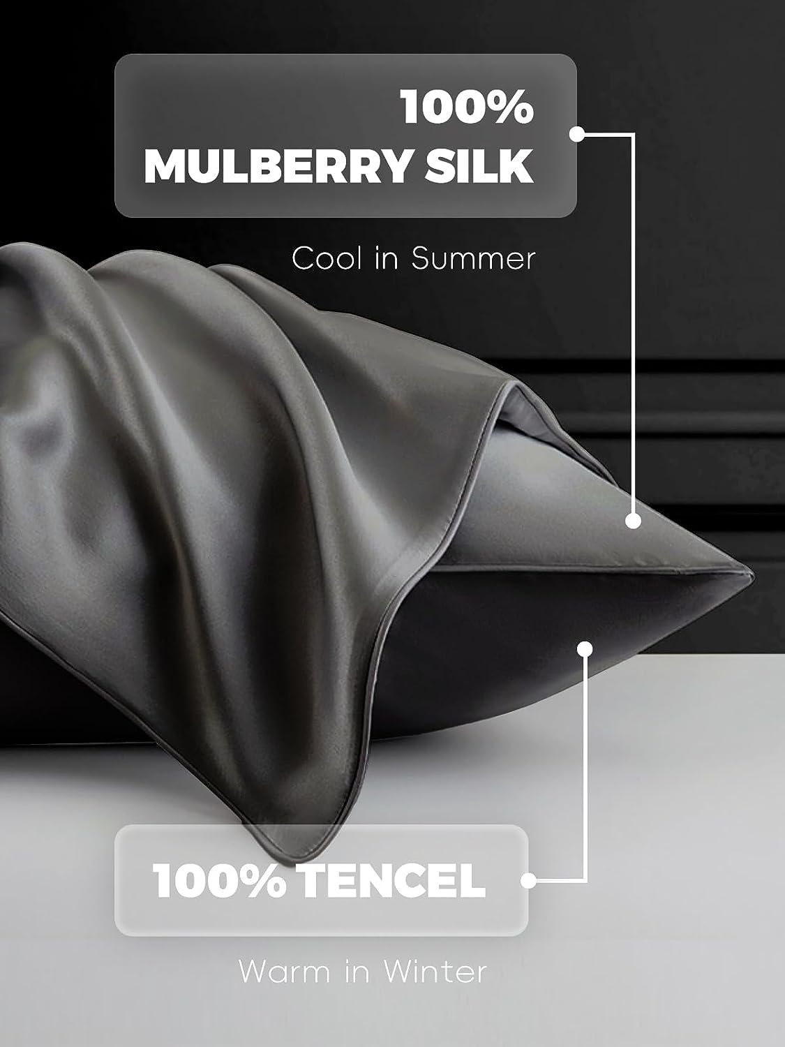Silk Pillowcase, SGMSILK 100% 22 Momme 6A Soft and Smooth Texture of Mulberry Silk, Deep Grey
