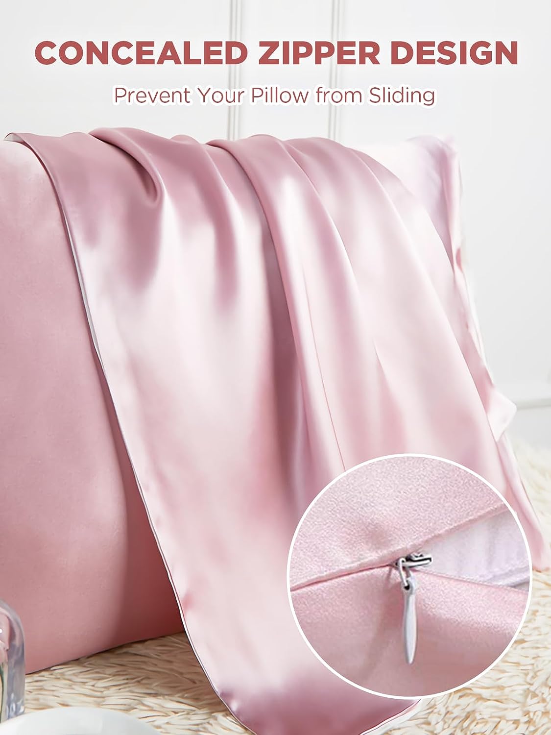 Silk Pillowcase, SGMSILK 100% 22 Momme 6A Soft and Smooth Texture of Mulberry Silk, Soft Pink