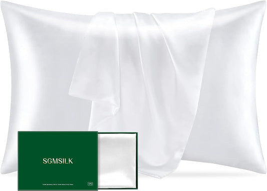 Silk Pillowcase, SGMSILK 100% 22 Momme 6A Soft and Smooth Texture of Mulberry Silk, White
