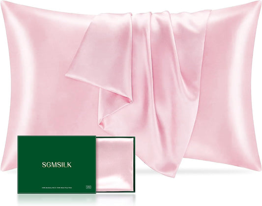 Silk Pillowcase, SGMSILK 100% 22 Momme 6A Soft and Smooth Texture of Mulberry Silk, Soft Pink