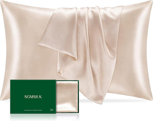Silk Pillowcase, SGMSILK 100% 22 Momme 6A Soft and Smooth Texture of Mulberry Silk, Champagne Gold