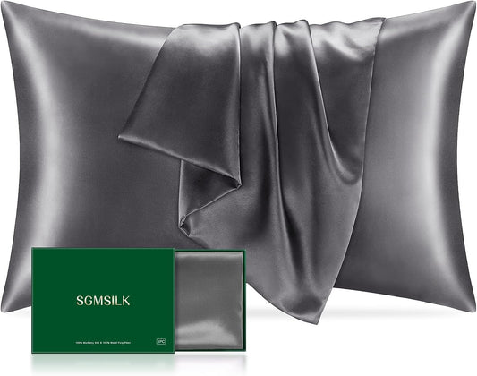 Silk Pillowcase, SGMSILK 100% 22 Momme 6A Soft and Smooth Texture of Mulberry Silk, Deep Grey